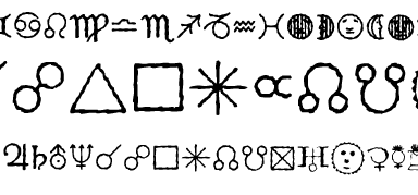 Throughout the centuries, the movements of the heavens were supposed to influence our fate. Working out horoscopes was in fact the bread-and-butter occupation of such great astronomers as Kepler, Galilei and Kopernikus. An elaborate system of symbols was created to aid in the description of the stars and their movements. If you wish to try your hand at a astrology, you’ll need our Astrological Symbols font.